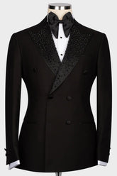 Black Double Breasted Wedding Men's Suit with Sequins Peaked Lapel